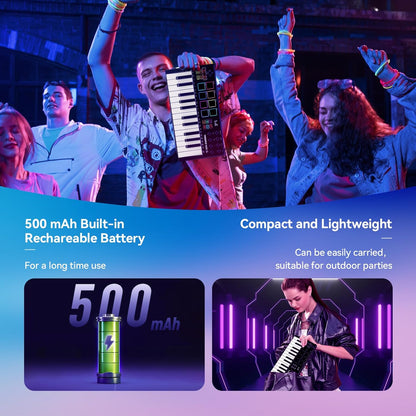 TERENCE MIDI-toetsenbord met 25 toetsen, professioneel, MIDI-toetsenbord, controller, 500 mAh, 8 pads, RGB-knop, 360 graden draaibaar, eindeloos, 8 toewijsbare toetsen, OLED-display, compatibel met