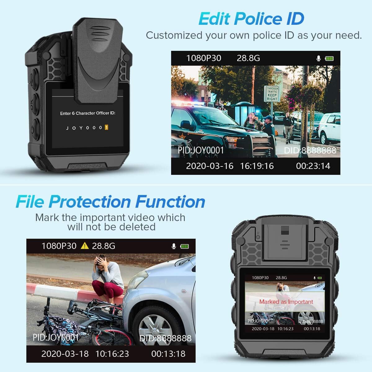 Bodycamera – Bodycam – Lichaamscamera – Draagbare Camera – Politiecamera – 128 GB – 1296P Full HD – Infrarood Nachtzicht