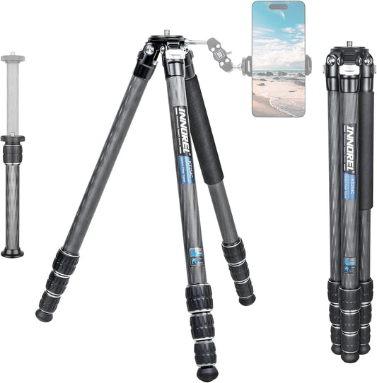 INNOREL KT254C Super Professionele Draagbare Reizen Koolstofvezel Statief voor DSLR Camera Heavy Duty Compact Stand Ondersteuning 1.0in/25.6mm Buis Max Belasting 33lbs/15kg met Korte Middenkolom