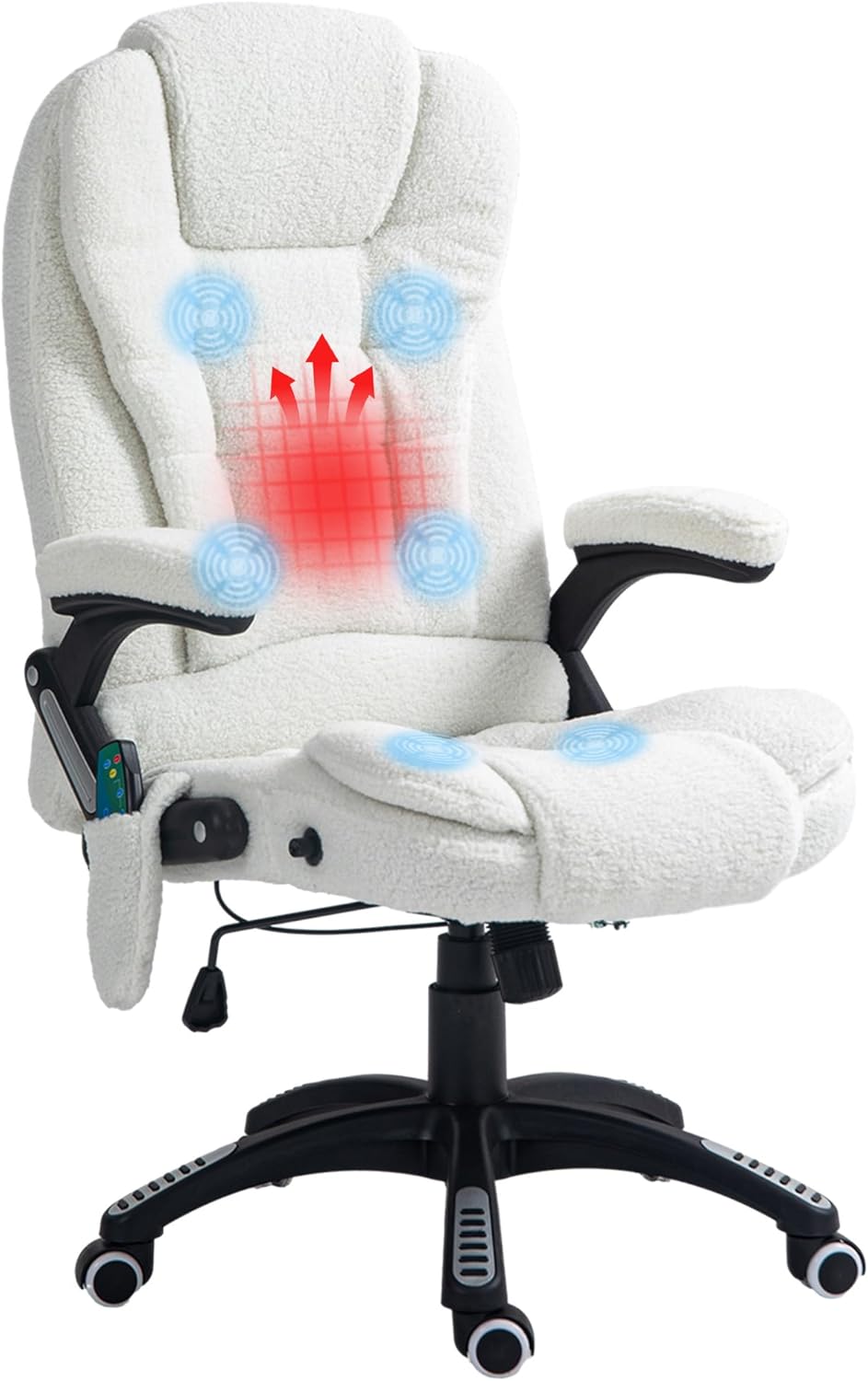 Massage- En Verwarmde Bureaustoel – Bureaustoel – Ergonomische Stoel – Kantoormeubel – Werkstoel – Verstelbare Hoogte en Rugleuning – Ingebouwde Massage- En Verwarmingsfunctie – 360° Draaibaar – Polyesterstof Wit