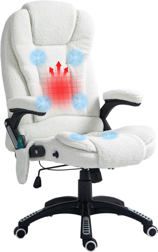 Massage- En Verwarmde Bureaustoel – Bureaustoel – Ergonomische Stoel – Kantoormeubel – Werkstoel – Verstelbare Hoogte en Rugleuning – Ingebouwde Massage- En Verwarmingsfunctie – 360° Draaibaar – Polyesterstof Wit