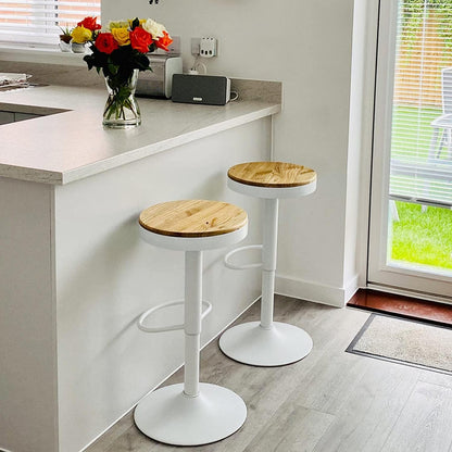 YOUNIKE Barkruk, set van 2, wit hout, in hoogte verstelbaar, draaibaar, barkruk, keukenstoelen, hoogte barstoelen met voetensteun, voor bar keuken
