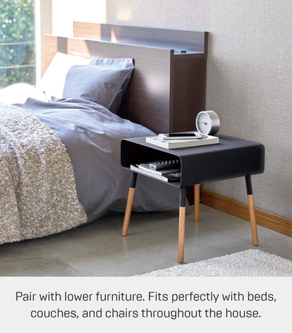 Yamazaki 4230 PLAIN Low Side Table, black, Steel/Wood, 35 x 35 x 35 cm