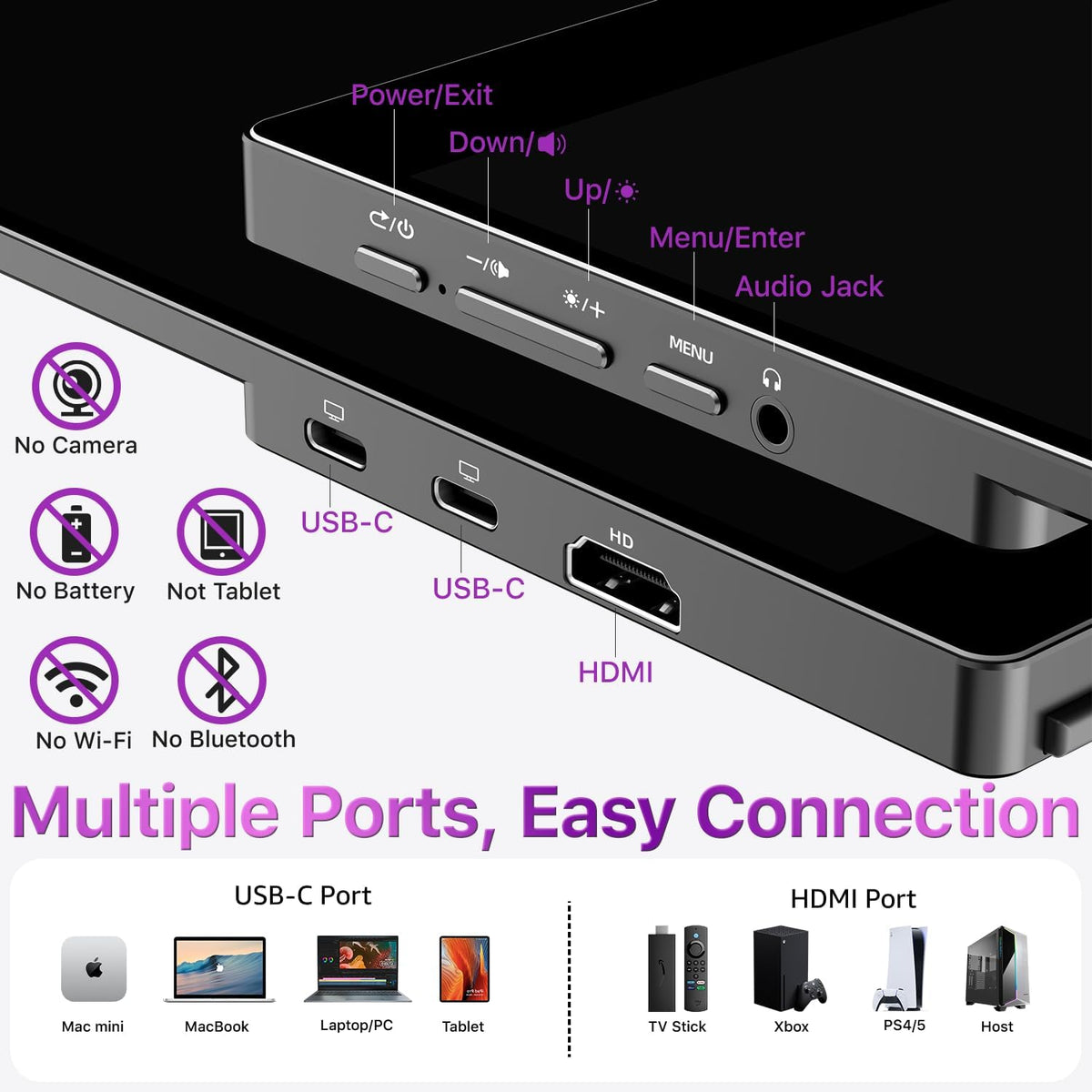 Cocopar Draagbare monitor 15,6 inch 1080P FHD 60Hz 85% sRGB met HDMI luidspreker USB-C tweede scherm voor laptop MacBook Surface PC Xbox PS4/5 VESA monteerbaar touchscreen