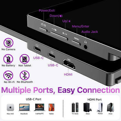 Cocopar Draagbare monitor 15,6 inch 1080P FHD 60Hz 85% sRGB met HDMI luidspreker USB-C tweede scherm voor laptop MacBook Surface PC Xbox PS4/5 VESA monteerbaar touchscreen