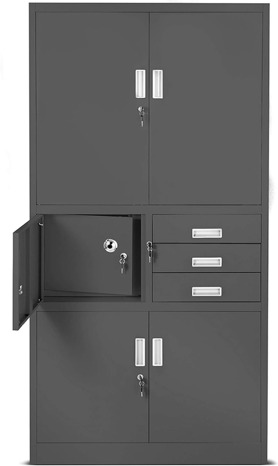 Filing Cabinet C018S II Office Cabinet Metal Cabinet Safe Box Secret Box 3 Drawers Powder Coating 185cm x 90cm x 40cm (Black) - QUORE