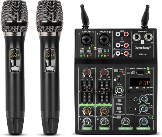 Audiomixer – Mixer – Mengpaneel – DJ Mixer – Geluidsmixer – 4-Kanaals Bluetooth – Draadloze Microfoonondersteuning – USB-Geluidskaart Met +48V Fantoomvoeding