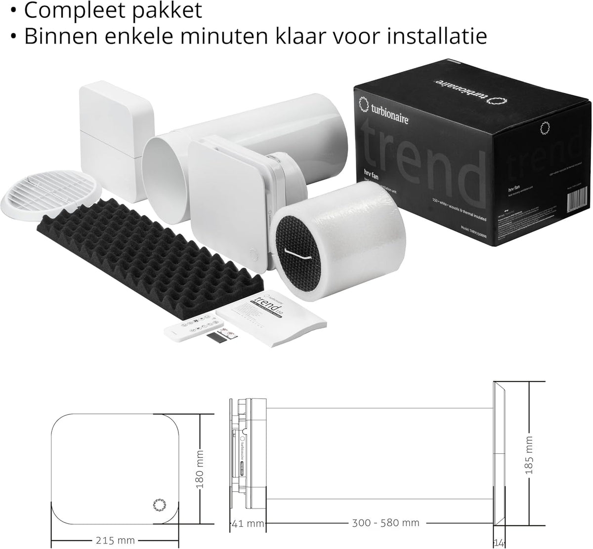 Turbionaire Trend HRV 150 WMI – Decentrale VMC Met Warmteterugwinning, Geluidsisolatie, Afstandsbediening, Timer, 8 Snelheden, Borstelloze Motor, Omkeerbare Luchtstroom, 150 Mm, 3 Jaar Garantie
