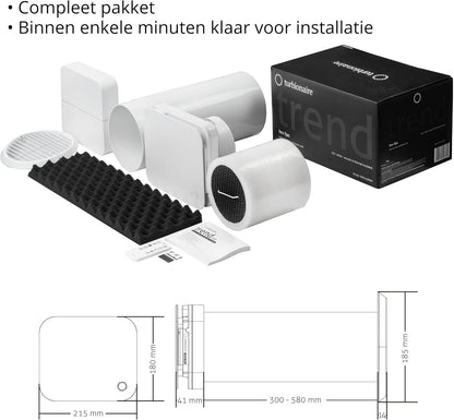 Turbionaire Trend HRV 150 WMI – Decentrale VMC Met Warmteterugwinning, Geluidsisolatie, Afstandsbediening, Timer, 8 Snelheden, Borstelloze Motor, Omkeerbare Luchtstroom, 150 Mm, 3 Jaar Garantie