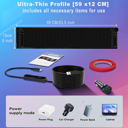 Flexibel led-displaybord, 59 x 12 cm, 2 stuks, programmeerbaar RGB-loopschrift via Bluetooth Smart app, full-colour Devil Eyes Matrix paneel, voor autostyling, bar, reclame, restaurant, winkel