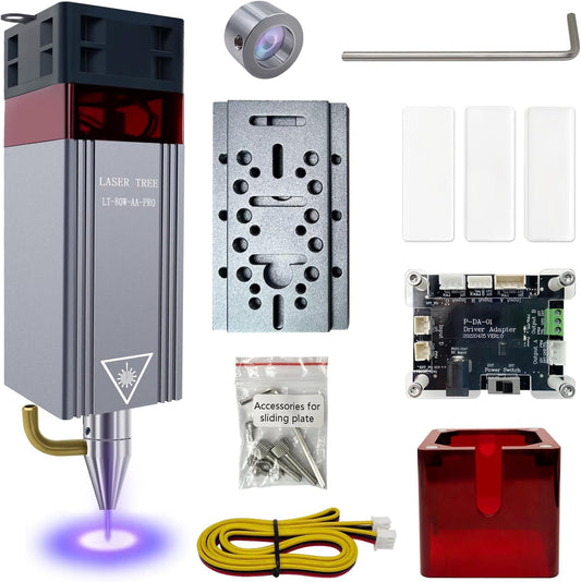 Verbeterde 10W lasermodule-kit met luchthulp en magnetische oogbescherming, LASER TREE 80W laserkop dubbele ultrafijne gecomprimeerde spot compatibel met lasergraveermachine, 12V