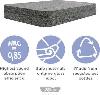 Akoestisch absorptiepaneel – Akoestisch paneel, Geluidsabsorptiepaneel, Geluiddempende plaat, Akoestische wandplaat – Gerecycled PET, NRC 0,85 – 2-delig pakket met Plafondophanging, 117 x 57 x 4 cm
