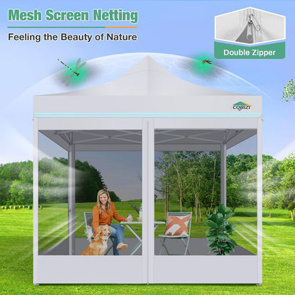 COBIZI Canopy Tent 10x10 Heavy Duty pop-up luifel met zijwanden waterdicht, eenvoudig op te zetten tuinhuisje met klamboe, outdoor mesh schermtenten voor feesten bruiloft feest met draagtas, wit