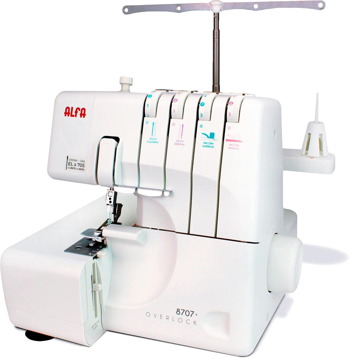 Overlockmachine Wit – Lockmachine, Rolzoommachine, Naadafwerker, Stofafwerker – 3 of 4 draden – Vrije arm