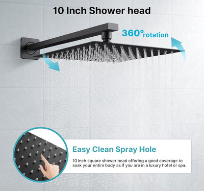 Inbouw douchearmatuurset – Inbouwdouchesysteem – Doucheset – Regendoucheset – Douchekraanset – Matzwart – 10 inch 25 x 25 cm regendouchekop – Handdouche met 150 cm RVS slang