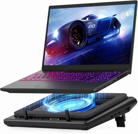 Laptop Koeler – Laptop Cooler – Laptop Koelpads – Notebook Koeler – Cooling Pad – 14 cm Ventilator – Touchbediening met LED-Display – 3 USB-Poorten – Verstelbare Hoogte – Geschikt voor 15-19 Inch Laptops