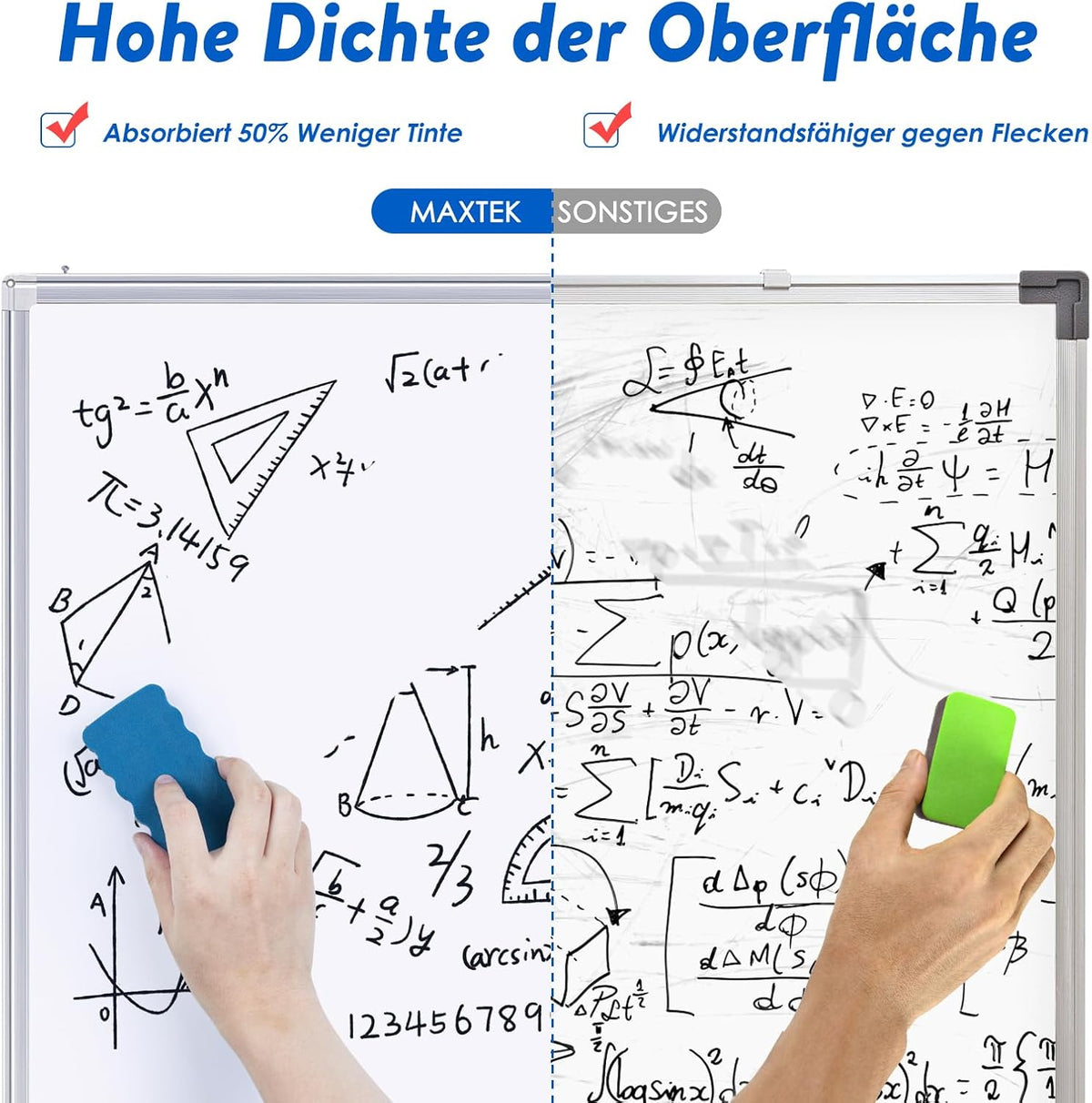 Maxtek Whiteboard, magnetisch, 180 x 120 cm, magneetbord met aluminium frame en afneembaar dienblad, droog afwasbaar, aan beide zijden beschrijfbaar, prikbord, magnetisch, geschikt voor kantoor,