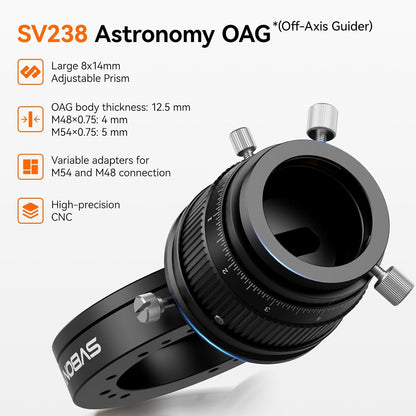 Svbony SV238 OAG (Off-Axis Guider), 8 * 14mm Prisma Groot, 12,5 mm Bodydikte CNC geleidescoop, Dual Helical Focuser Telescoopaccessoire, met M54, M48, M42-adapter, voor Astronomiefotografie