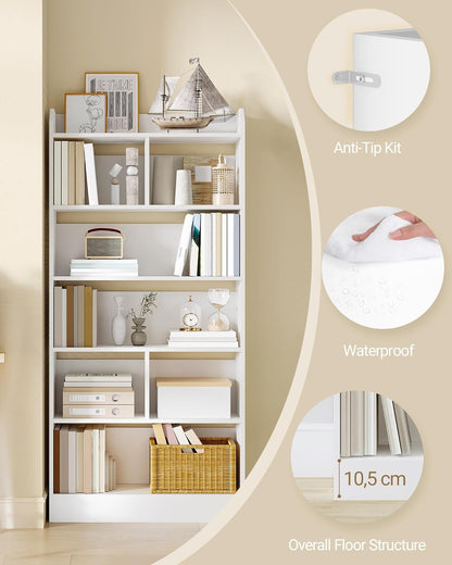 Hzuaneri 6 Tier Bookcase and Bookshelf, Freestanding Display Organizer with 8 Divided Sections, for Home Office, Living Room and Bedroom, 24 x 80 x 170cm, White, BC11803X