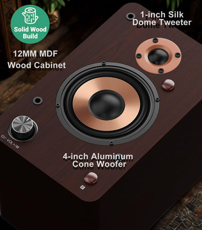 LONPOO Actieve plankluidspreker, 100 W RMS luidsprekermonitor, studio, aluminium woofer, 4 inch, RCA-connectiviteit, optisch, coaxiaal, Bluetooth 5.3, USB, AUX-in voor tv, pc en platenspeler (LP42M)