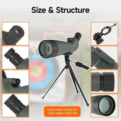 Svbony SV28 Spotting Scope 20-60X80, BAK4 Prism MC Optiek Monoculair met Statief Telefoon Adapter 45 Gebogen Oculair Spotting Scope voor het observeren van vogels