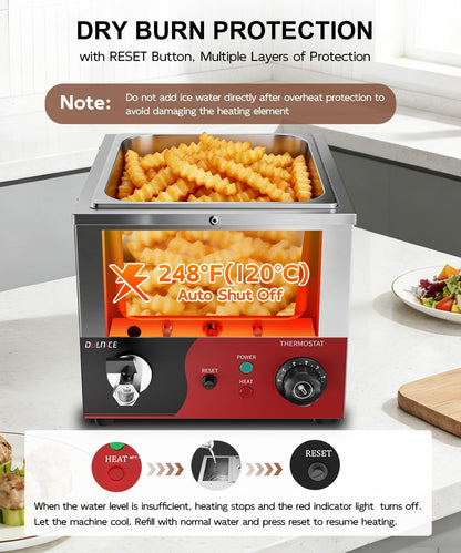 Bain Marie Elektrisch GN 1/2 met reset, elektrische voedselverwarmer, 600 W, roestvrij staal, met afvoerkraan voor feestjes, catering en restaurants, 30-85 °C