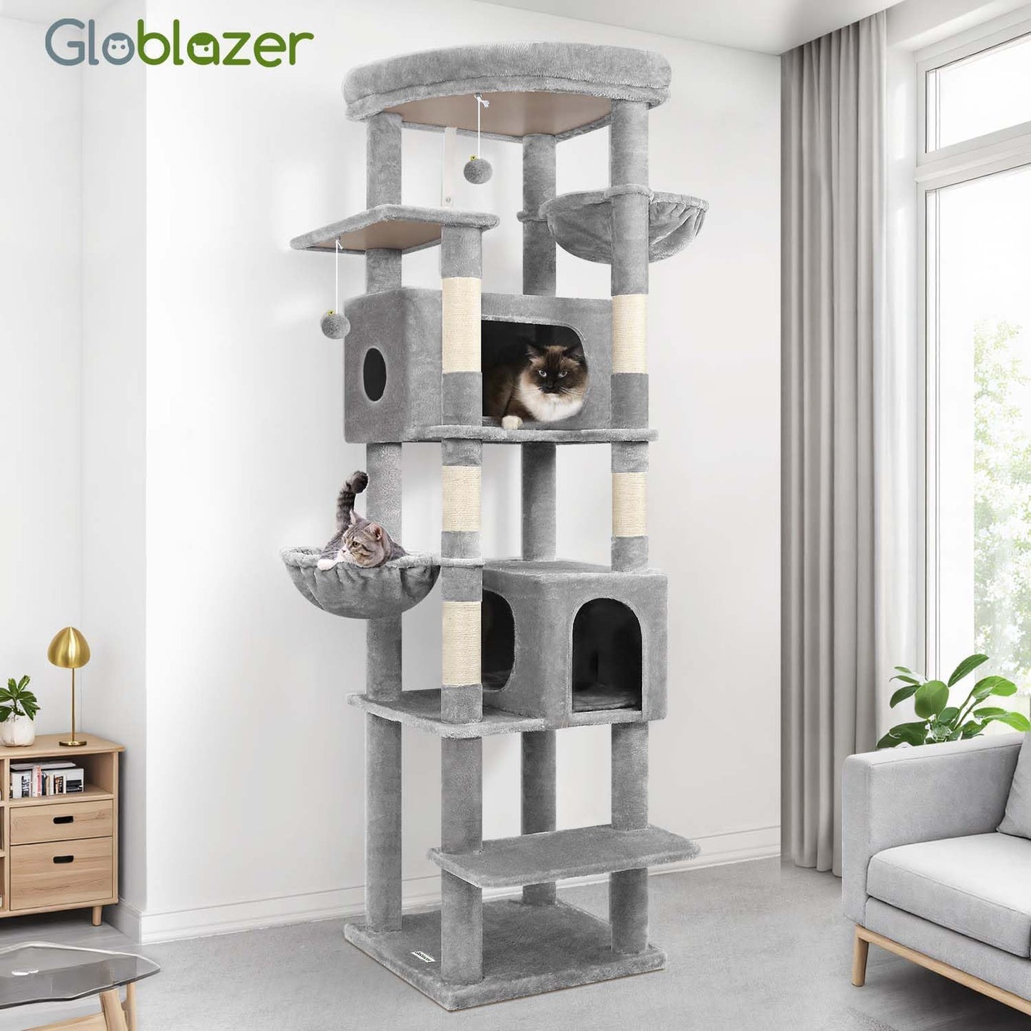 Krabpaal – Kattenboom – Kattentoren – Krabmeubel – Kattenhuis – Hoogte 188 cm – Extra Stabiel Met Sisal