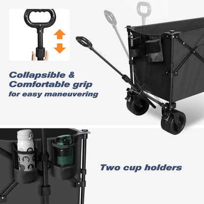 Chihee Handwagen, tuinwagen, inklapbaar, buiten, hulpprogramma, bolderkar, strandwagen, 254 l, zeer belastbaar, draagbare wagen, all-terrain wielen, oversized zijvak, 2 bekerhouders