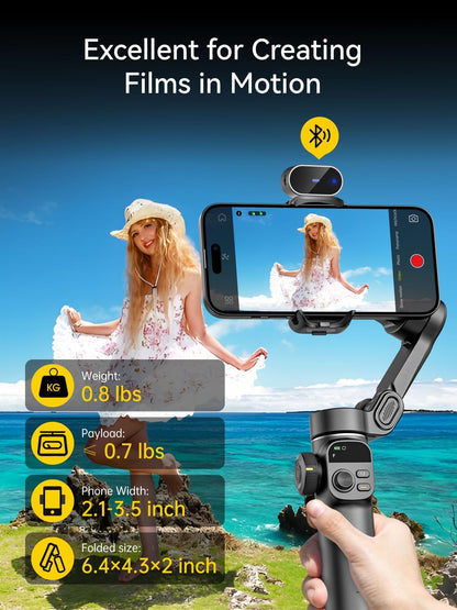 AOCHUAN Gimbal Stabilisator voor iPhone met AI-tracking-sensor, tilt je filmopnames op met 7,8 inch verlengstang, iPhone-gimbal met 8.0 stabiliteit voor sportopnames, Smart X2 AI zwart