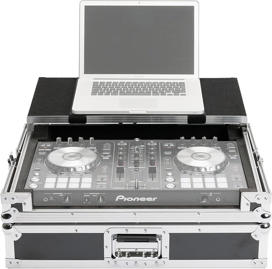 DJ-Controller Werkstation Zwart – Transportkoffer – Flightcase – DJ-Case – DJ-Koffer – Uitschuifbare Laptopplank Met Kabelgeleiding – Voor Controller En Laptop Tot 19 Inch