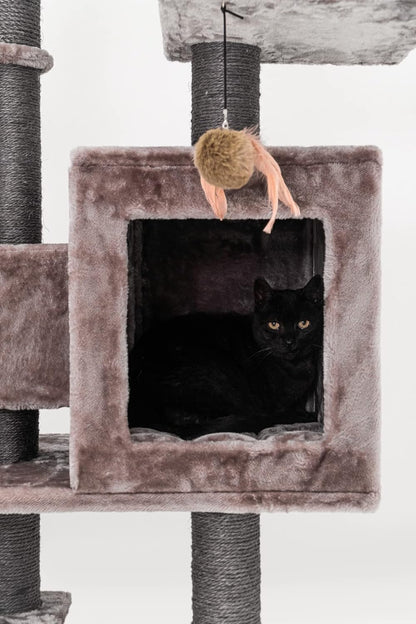 Krabpaal – Krabboom – Kattenboom – Kattenmeubel – Klimpaal – Luxe Cappuccino Design – Extra Dikke Sisalstammen Ø9 cm – Ruime Lange Loungemand