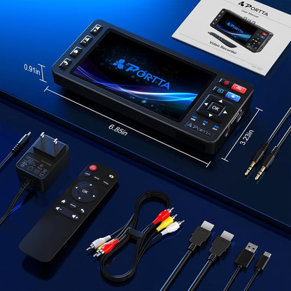Portta VD20P VHS naar Digital Converter met 5" HD Screen, Video Capture Recorder Convert to MP4 Compatibel met VHS, VCR, DVR, DVD, Hi8, Mini DV, Camcorders, (cassettespeler niet inbegrepen)