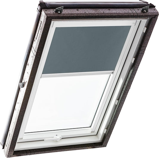 Origineel Roto Verduisterend Rolgordijn ZRV - Bijna Volledige Verduistering - Geleiderail Wit - Voor Dakraam Serie Designo R4/R7 en Classic 43/73 - Maat 074/098 | 07/09 - Kleur Stof Donkergrijs