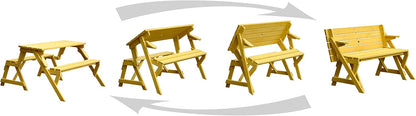 dobar® 29301FSCe Picknickbank, 2-in-1, groot, multifunctionele tuinbank, massief hout, zitbank en tafel voor 4 personen, outdoor zitmeubel, 138 x 144 x 77 cm, naturel