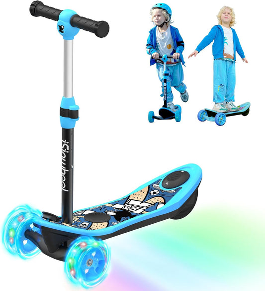 isinwheel Mini-elektrische step voor kinderen, 2-in-1, elektrische step voor kinderen van 3-14 jaar, snelheid 6/10 km/u, looptijd 15 km, lichtgevende wielen 5 inch, afneembaar stuur, maximale