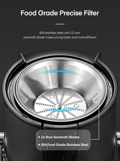 Sapcentrifuge - Slowjuicer - voor Groenten - Fruit - 400W - 65mm Vulopening - 3 Snelheden - Anti-Druppelfunctie - Oververhittingsbeveiliging - RVS - 1.6L - Zwart
