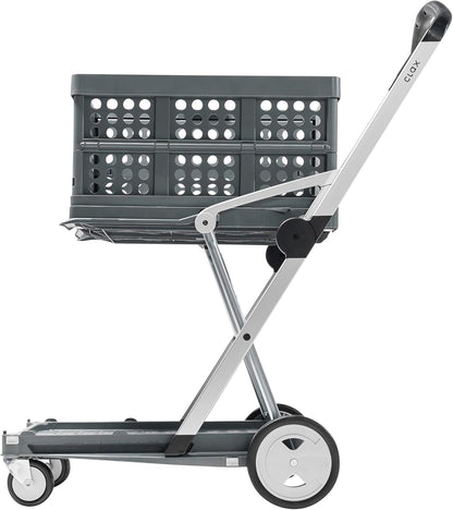 Klapmobiel – Transportwagen – Transportkar – Trolley – Inklapbare kar – Grijs/Grijs incl. 1 klapbox – Opvouwbaar via knop in handgreep – Afneembare wielen