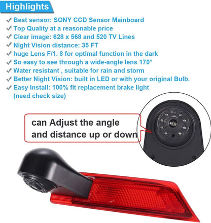 HD Auto Transporter Voertuig 170 ° Parking Aid Systeem Remlicht Achteruitrijcamera Achteruitrijcamera Back-up Veiligheidscamera met Hoek Verstelbare Vervanging voor Ford Transit Custom Transporter