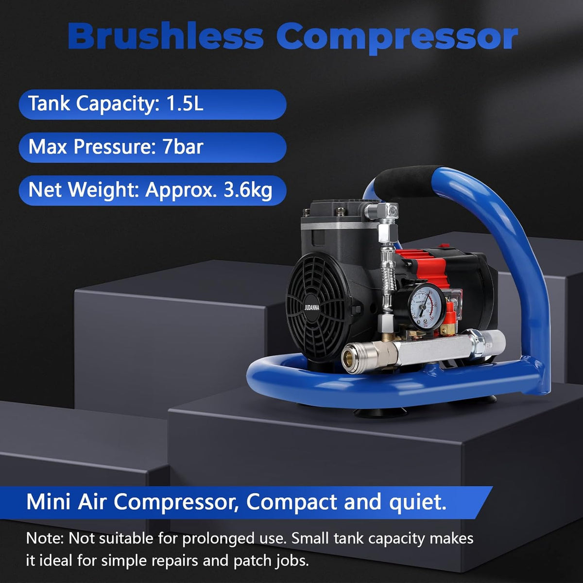 Accucompressor – Draagbare Luchtcompressor – Persluchtcompressor – Draadloze Compressor – Pneumatische Compressor – 7 Bar Max Werkdruk – 1,5 Liter Capaciteit