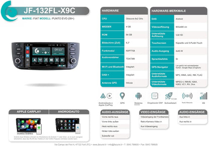 Autoradio Fiat Punto Evo – Multimedia Systeem – Navigatie Radio – Android Auto – CarPlay – 6,2 Inch Touchscreen – 8-Core Processor – DAB+ Radio