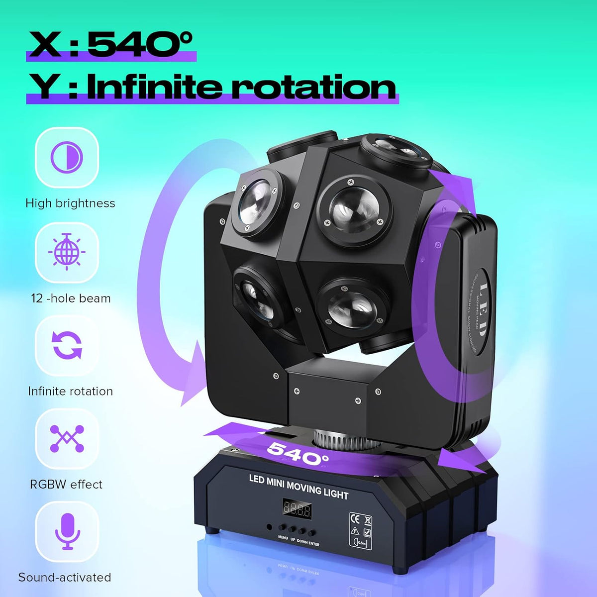 UKing 150W RGBW Moving Head Light LED partylicht schijnwerper, DMX podiumlicht met geluid geactiveerd voor Kerstmis DJ Bar Disco Club