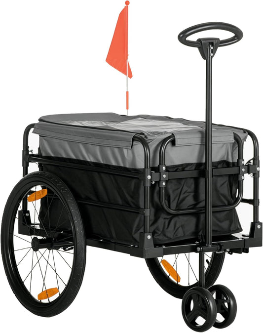 2-In-1 Fietskar – Fietstrailer – Handwagen – Transportwagen – Karretje – Stalen Frame – 20 Inch Luchtbanden – 40 kg Draagvermogen – Zwart met Grijs