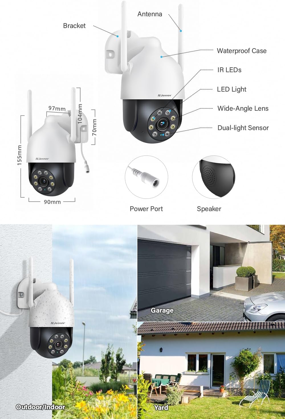 Jennov 5MP Draadloos Beveiligingscamerasysteem, 10CH NVR CCTV Camerasysteem met 1TB HDD, 4 Stuks PTZ Camera, Persoonsdetectie, Kleuren-nachtzicht, Automatisch Volgen, Tweeweg-audio