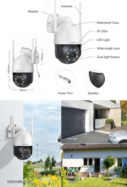 Jennov 5MP Draadloos Beveiligingscamerasysteem, 10CH NVR CCTV Camerasysteem met 1TB HDD, 4 Stuks PTZ Camera, Persoonsdetectie, Kleuren-nachtzicht, Automatisch Volgen, Tweeweg-audio