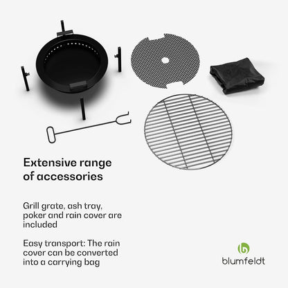 blumfeldt Ignite Pure vuurschaal - bijna rookvrij, roestvrijstalen frame, draagbaar en compact, incl. grillrooster en regenbescherming, gemakkelijk schoon te maken, perfect voor tuin & camping