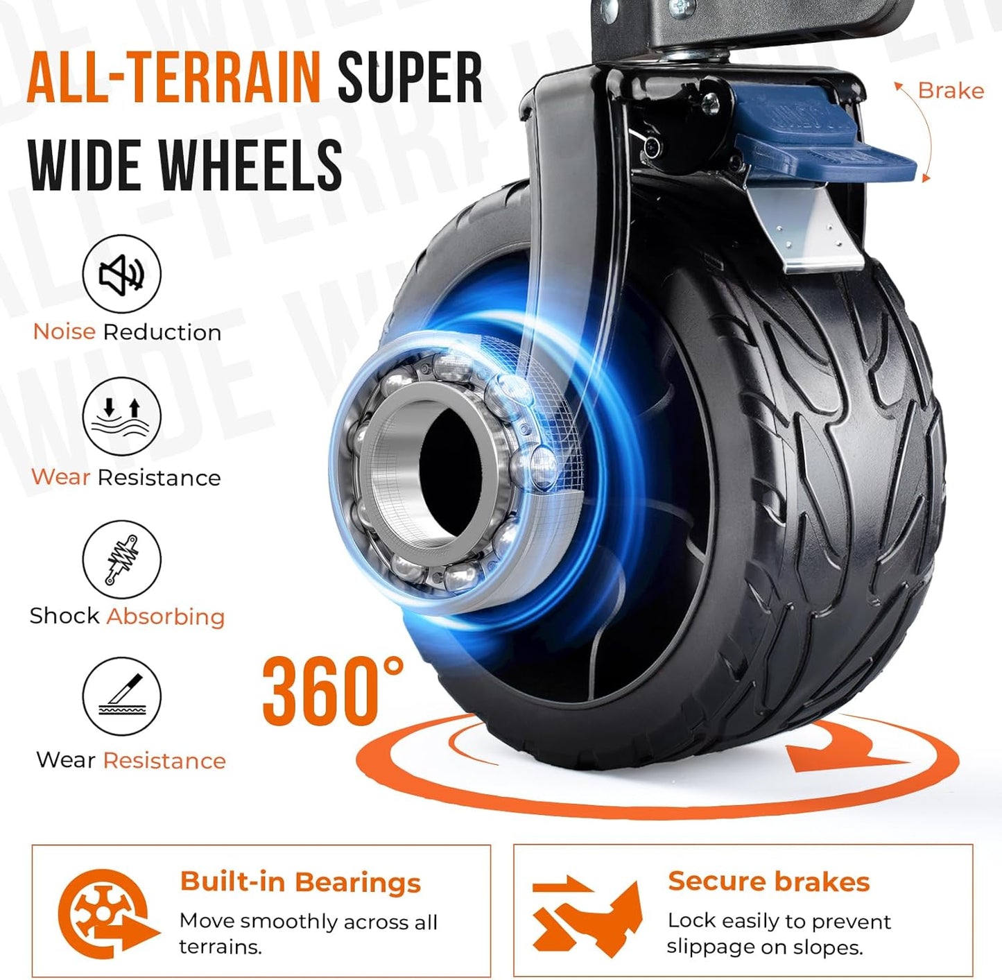 Overmont 300L Extra Grote Opvouwbare Festival Trolley Kar - All-Terrain Brede Wielen en Rem - Heavy Duty Kar Belastbaar 200KG - Met Verstelbare Handvat & Cover Tas - Wagon voor Strand Camping Tuin