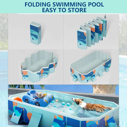 Opvouwbaar zwembad, 2,23 m, robuust pvc-zwembad voor honden en huisdieren, groot tuinzwembad met afvoerventiel en antislip bodem, inclusief ballen en reparatieset, blauw