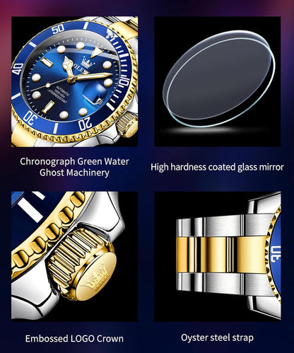 OLEVS Heren Horloge Grote Gezicht Datum Waterdicht Mechanisch Horloge Rvs Night Glow Luxe Volautomatische Mechanische Horloge