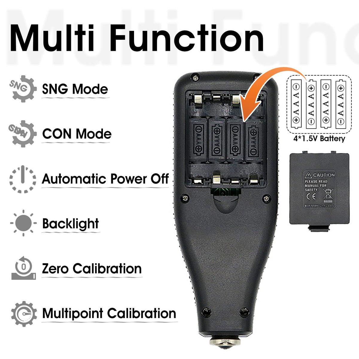 Laagdiktemeter digitale lakdiktemeter met sensor voor automatische Fe-NF-meting meetbereik 0-1500 um (0-59,1 mil) Automotive Car Paint Depth Gauge Test LCD achtergrondverlichting