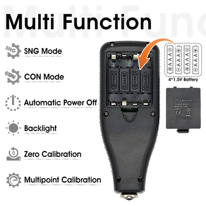 Laagdiktemeter digitale lakdiktemeter met sensor voor automatische Fe-NF-meting meetbereik 0-1500 um (0-59,1 mil) Automotive Car Paint Depth Gauge Test LCD achtergrondverlichting
